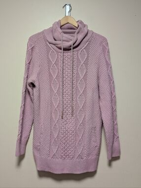 L.L.Bean Signature Cowl Neck Cable Knit Sweater Pink Size L